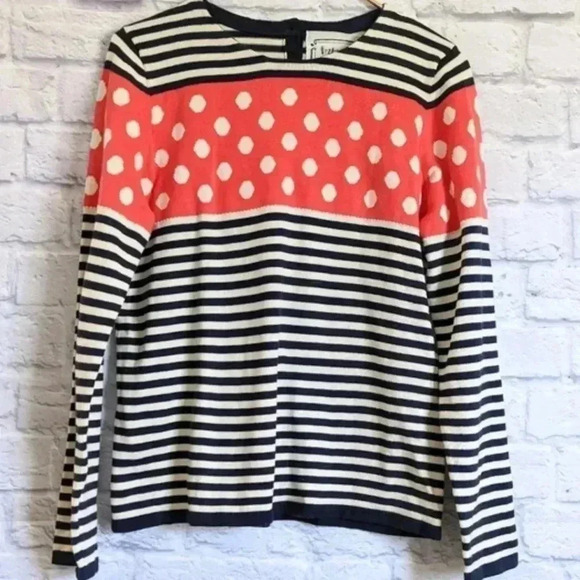 Portrait of a Flower Polka Dot Striped Orange Blue sweater medium - Picture 1 of 8